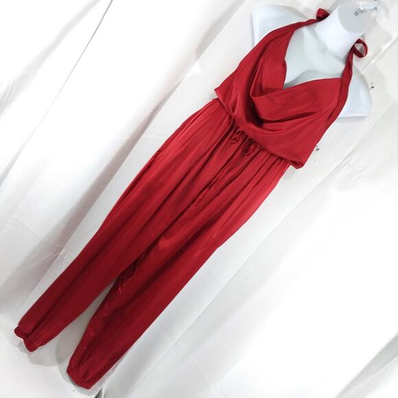 NWT! FASHION NOVA! RUBY RED DATIN HALTER TOP ONESIE, JUMPSUIT, ROMPER! SZ 2X - Picture 13 of 13